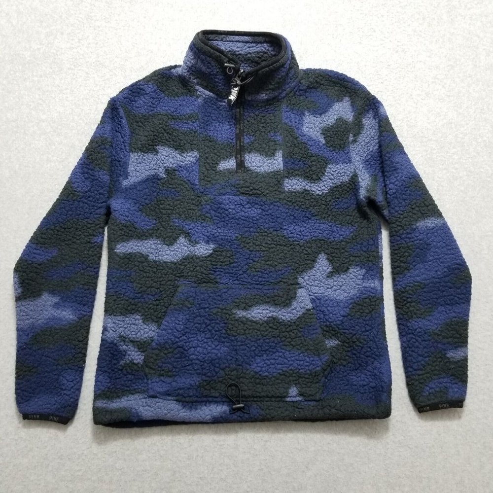 Victoria's Secret Sweater Womens XS Camouflage Sherpa Long Sleeve Zip Pockets